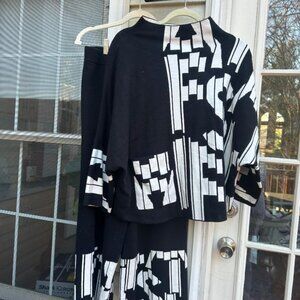 Joseph Ribkoff Black/Vanilla Alphabet Jacquard Knit Sweater & Pants Set, Size S
